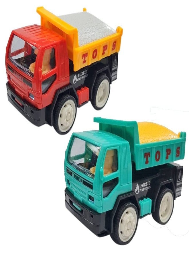 IndusBay® Pack of 2, Inertia Friction Powered Mini Push and Go Dumper Dump Truck Toy 4 Inches Truck for Toddler Kids, Multicolor - Image 1